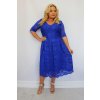 Midi čipkované spoločenské šaty pre moletky Valentína kráľovské modré kvetinová čipka