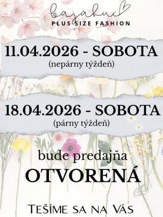 📢 Milé zákazníčky, keďže sme mali počas Veľkej noci zatvorené, rozhodli sme sa otvoriť predajňu aj v sobotu 11.4. Budeme...