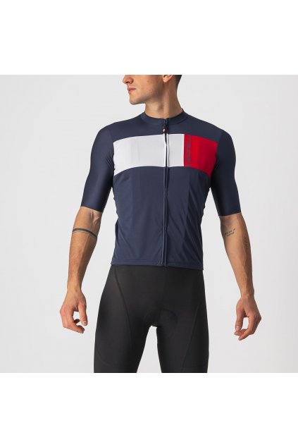 Pánský letní cyklistický dres CASTELLI Prologo 7, savile blue/silver gray-red