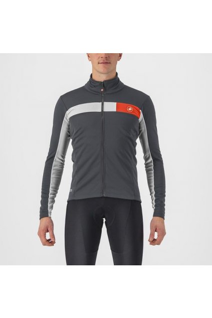 Pánská cyklistická bunda Castelli Mortirolo 6S, dark gray/silver gray-red reflex