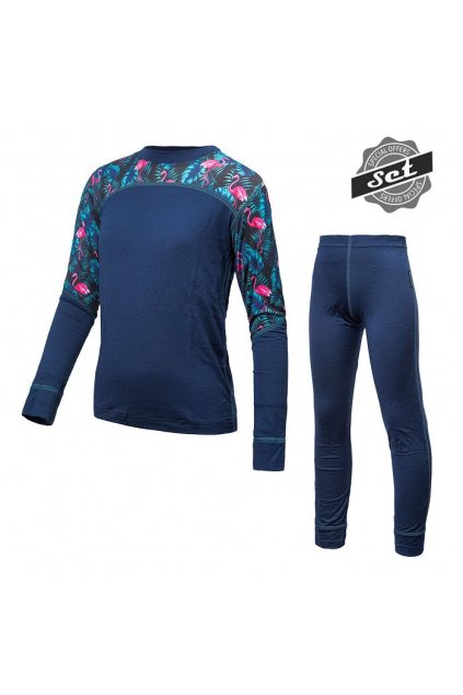 Set dětského funkčního prádla SENSOR MERINO IMPRESS SET, deep blue/floral