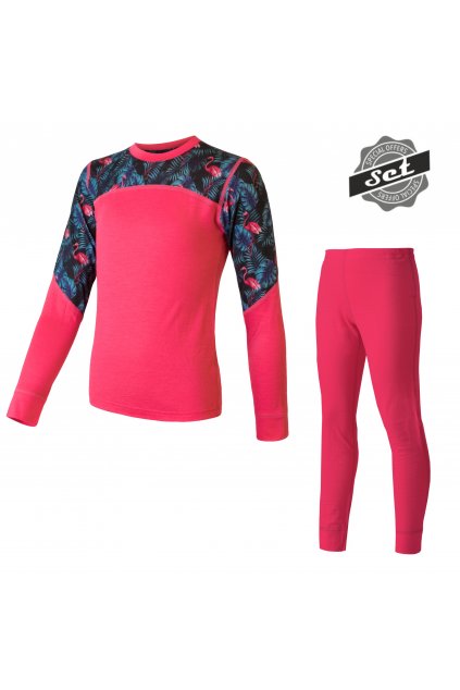 Set dětského funkčního prádla SENSOR MERINO IMPRESS, magenta/floral