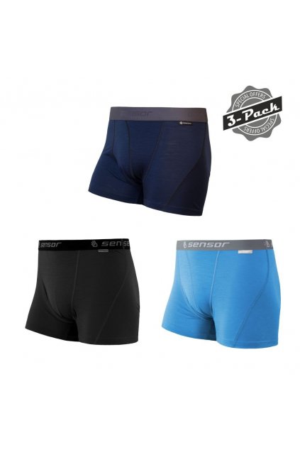 Pánské funční boxerky SENSOR MERINO ACTIVE 3-PACK, černá/modrá/deep blue