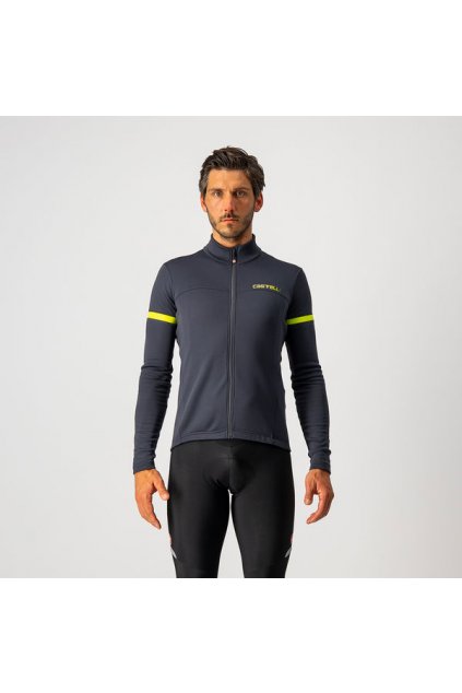 Pánský zateplený cyklistický dres CASTELLI Fondo 2, dark gray/yellow fluo