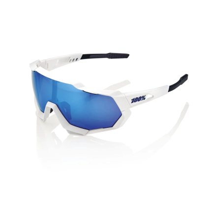 100% Speedtrap, okuliare - Matte White - HiPER Blue Multilayer Mirror Lens