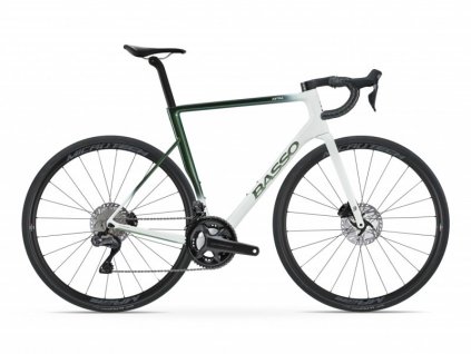 Cestný karbónový bicykel BASSO Astra disc vo farbe pop green na sade Shimano Ultegra Di2 a kolesách Microtech MrLite.
