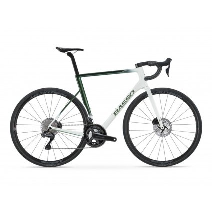 Cestný karbónový bicykel BASSO Astra disc vo farbe pop green na sade Shimano Ultegra Di2 a kolesách Microtech MrLite.