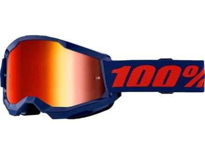 100% Strata 2 Navy, mtb okuliare - Red Mirror Lens