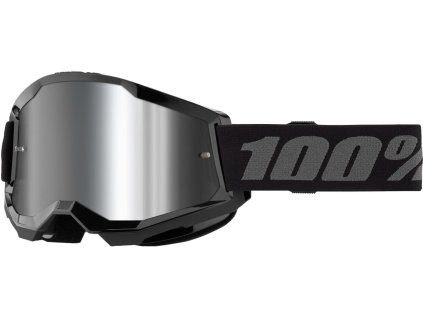 100% Strata 2 Junior Black, detské mtb okuliare - Silver Mirror Lens