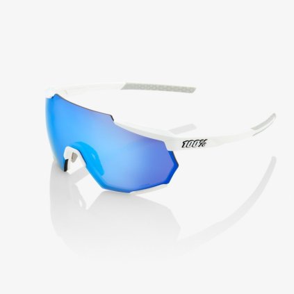 100% Racetrap, cyklistické okuliare - Matte White - HiPER Blue Mirror Lens