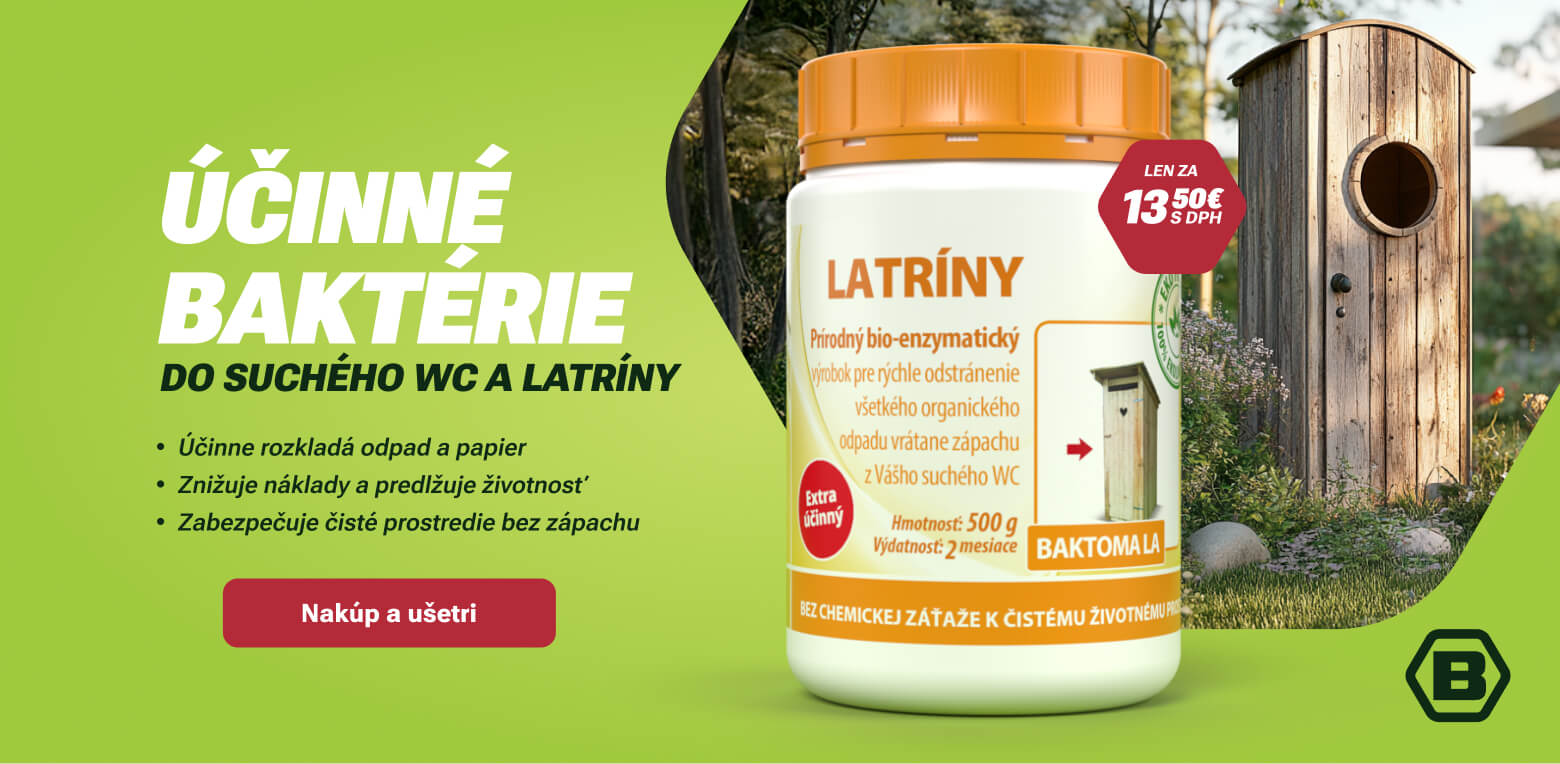 Prírodný bakteriálny prostriedok pre rýchle odstránenie nahromadeného organického odpadu a zápachu z Vašej latríny alebo suchého WC.