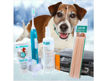 Psí ultrzvukový kartáček Emmi®-pet - Profi balíček Latexové rukavice (100 Ks) a Profi desinfekce rukou zdarma