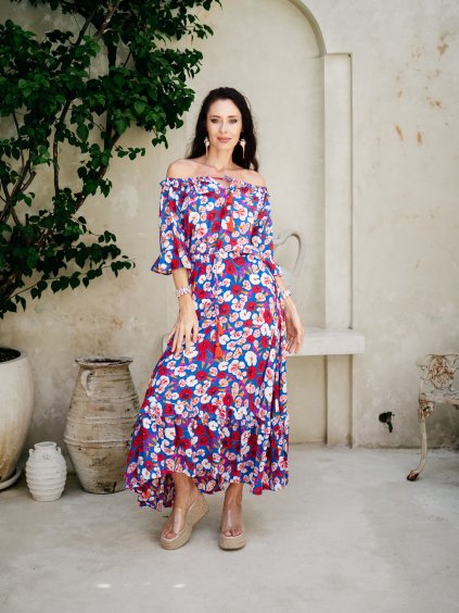 BOHO šaty Dream modré s květy