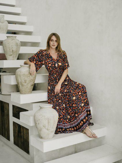 BOHO šaty Ketty černo oranžové
