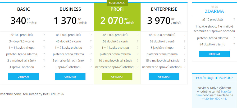 Shoptet tarify
