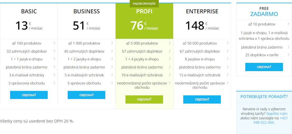 Shoptet tarify