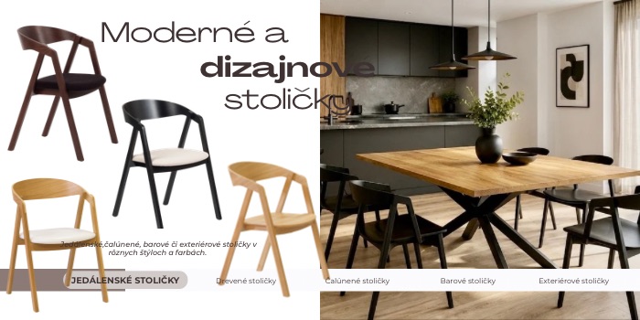 Jedálenské stoličky, čalúnené stoličky, barové stoličky, exteriérové stoličky