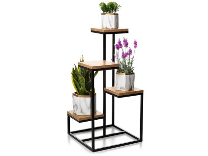 Stojan na kvety s 4 policami 40x79 cm – kov a dub dekor - balsyn.sk