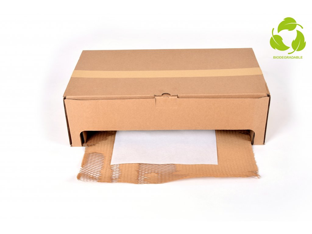 Ekologický balící wrapový papír v aplikační krabici šířka 50 cm x 100 m délka + bílý papír 30 cm x 350 m