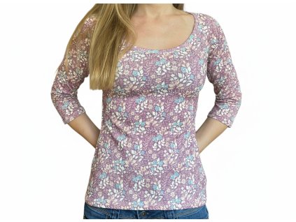 Dámské tričko kvítky lila 3/4 rukáv