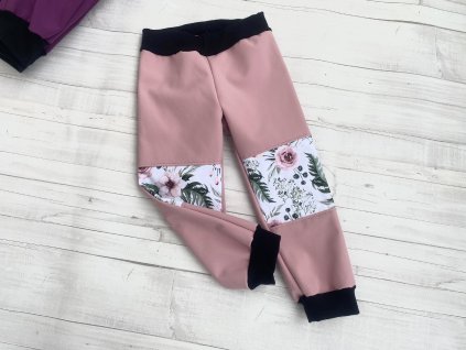 Softshell kalhoty Růžičky na bílé fleece