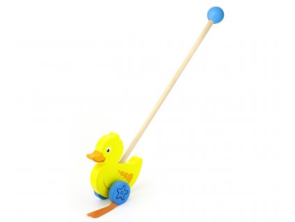 Jezdící dřevěná hračka na tyči kačenka