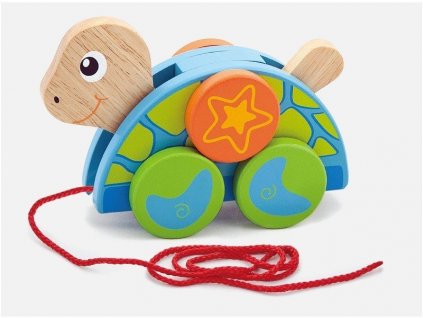 Dřevěná tahačka želva modrá