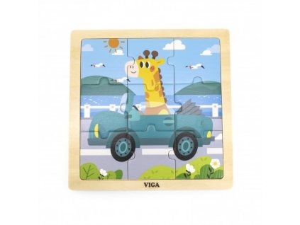Dřevěné puzzle autíčko 9 dílků