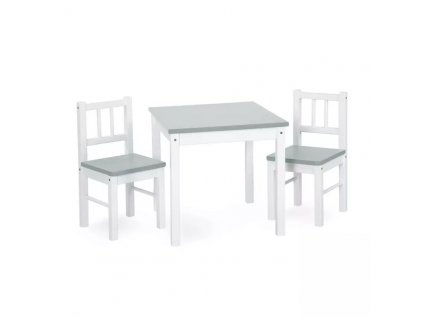 Drevený detský stolček a dve stoličky JOY bielo-šedá