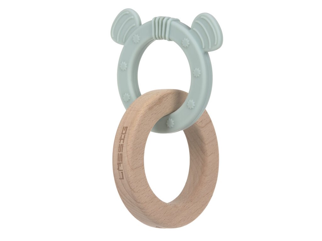 Teether Ring 2in1 Wood/Silikone Little Chums dog