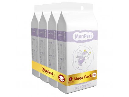 MONPERI Eco Comfort Plienky jednorazové L (8-13 kg) 200 ks - Mega Pack