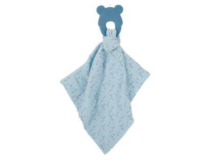 NATTOU Hryzačka silikónová bez BPA s bavlnenou dečkou 28 x 28 cm blue