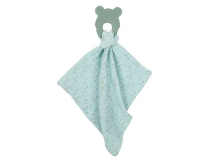 NATTOU Hryzačka silikónová bez BPA s bavlnenou dečkou 28 x 28 cm mint