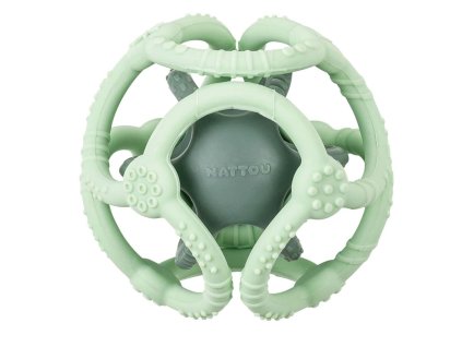 NATTOU Hryzačka silikónová lopta 2v1 bez BPA 10 cm mint