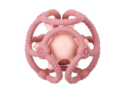 NATTOU Hryzačka silikónová lopta 2v1 bez BPA 10 cm ružová