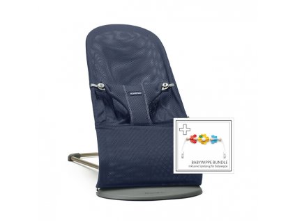 BABYBJÖRN Lehátko Bouncer Bliss 3D Mesh - Navy Blue + hračka kvetinky Flying friends