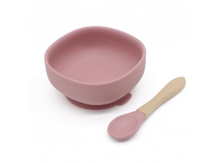 Dark pink bowl wooden spoon 1