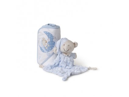 INTERBABY | SET - OSUŠKA froté 100x100 Medvedík spí + PŘÍTULKA - modrá