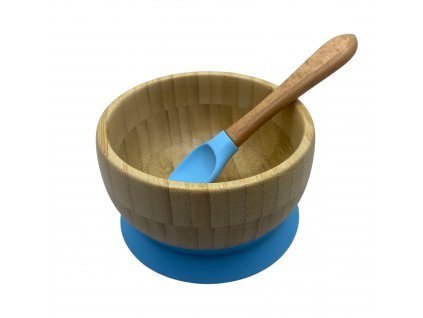 Martons bambusova miska s prisavkou a lyzicka 400 ml Dusty Blue
