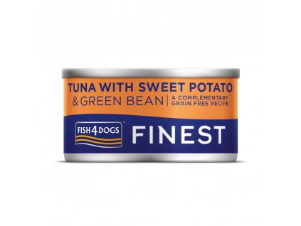 FISH4DOGS Konzerva pre psov Finest s tuniakom, sladkými zemiakmi a zelenými fazuľkami 85g