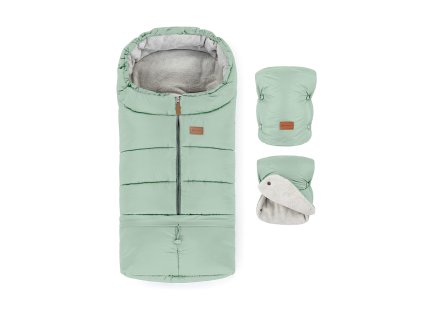 PETITE&MARS Set zimný fusak Jibot 3v1 + rukavice na kočík Jasie Pale Eucalypt