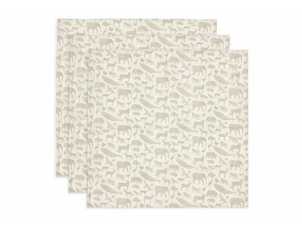 JOLLEIN Plienky 3 ks 70x70 cm Animals Olive Green
