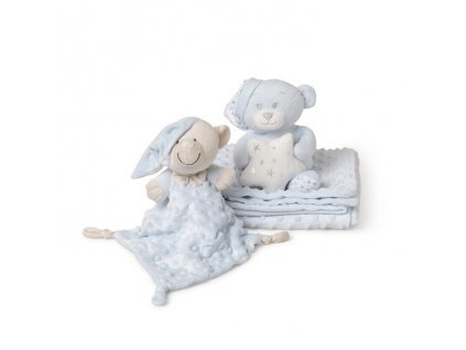 INTERBABY | Deka mäkká guličky + prítulka + medvedík - MODRÁ