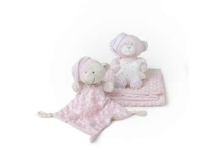 INTERBABY | Deka mäkká guličky + prítulka + medvedík - RŮŽOVÁ