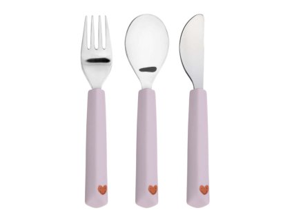 Lässig Detský príborCutlery with Silicone Handle 3pcs Happy Rascals Heart lavender