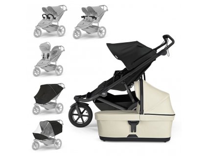 THULE SET XXL Kočík súrodenecký Urban Glide Double - Black/Soft Beige