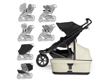 THULE SET XXXL Kočík súrodenecký Urban Glide Double - Black/Soft Beige