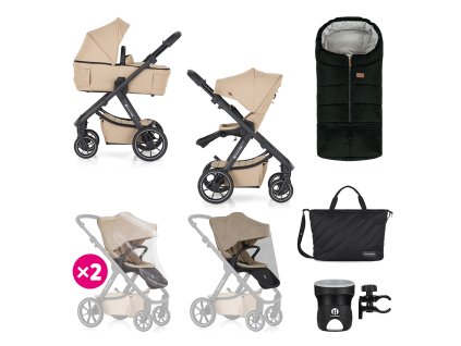 PETITE&MARS SET XXL Kočík kombinovaný ICON 2V1 RWS Mocha Beige+autosedačka Kiddy+isofixová základňa zdarma