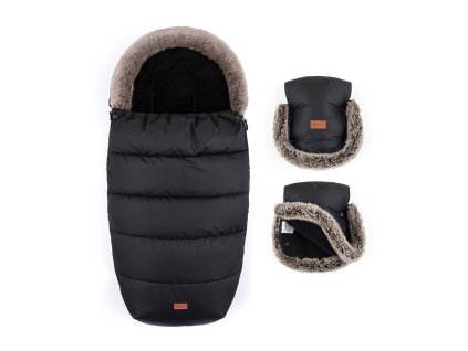 PETITE&MARS Set zimný fusak Comfy 4v1 + rukavice na kočík Furry Forever Black