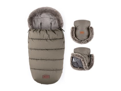 PETITE&MARS Set zimný fusak Comfy 4v1 + rukavice na kočík Furry Mocha Mousse
